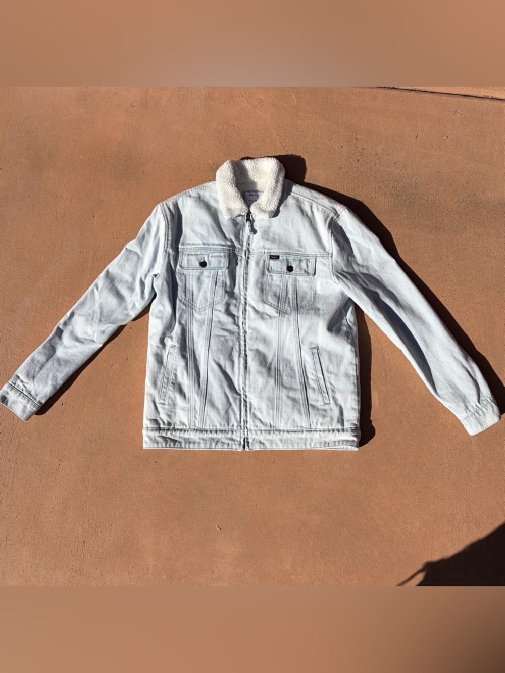 RVCA Light Blue Jean Sherpa-Lined Zip Jacket